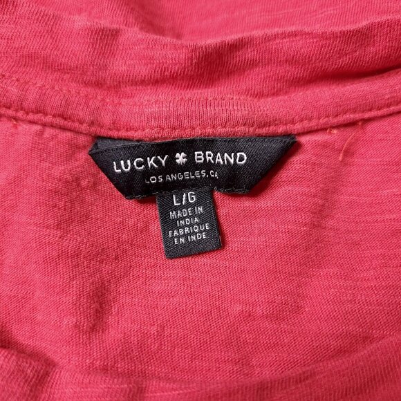 Lucky Brand Womens 3/4 Sleeve Top L Embroidered Floral Cotton Shirt Juniors - Picture 4 of 5